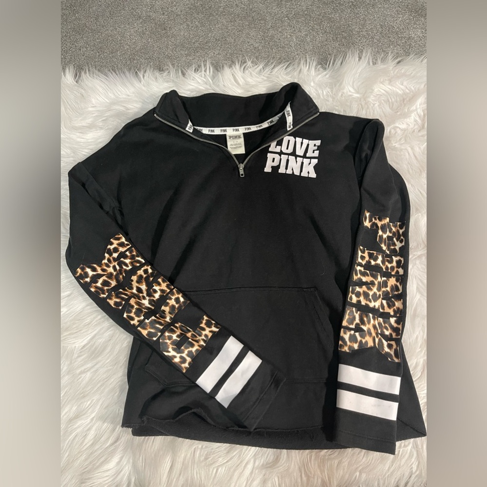 PINK Black and Cheetah Quarter Zip Crewneck